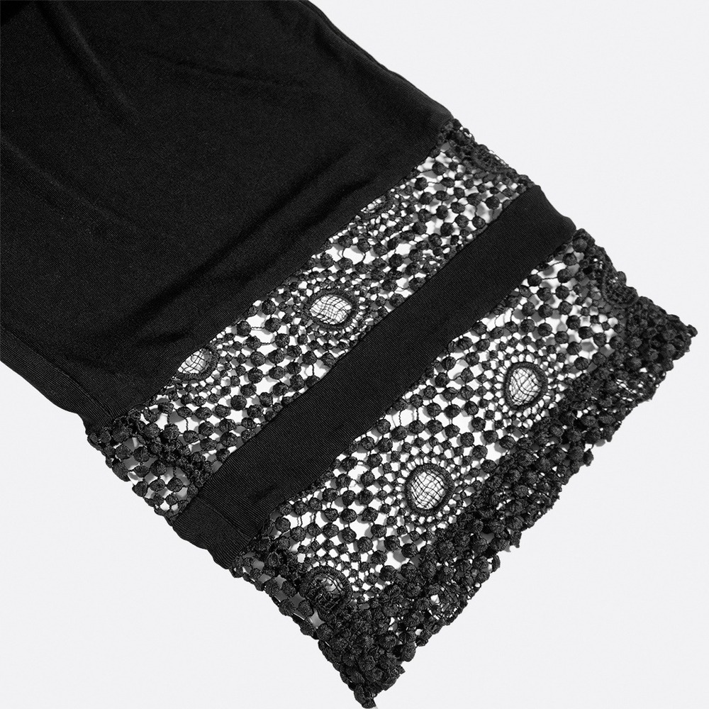 Chico's Black Slinky Knit Crochet Lace Hem Wide‎ Leg Pants Travel 0X Large Boho - Picture 4 of 6